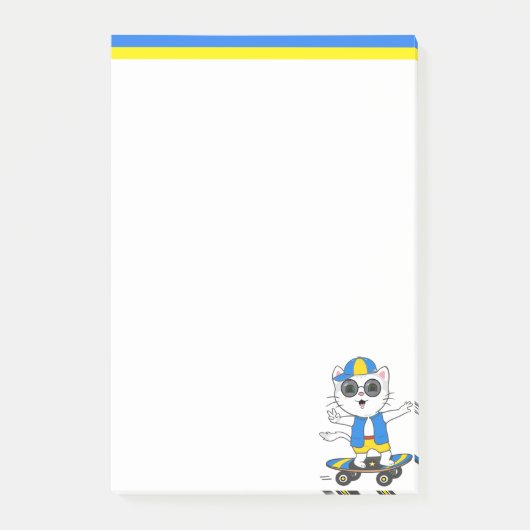 かわいいスケーター猫のメモ帳 ポストイット (正面)