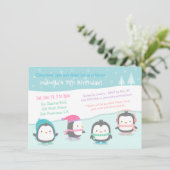 かわいいスケートで滑るのペンギンのバースデーパーティ招待状 招待状 (スタンド正面)