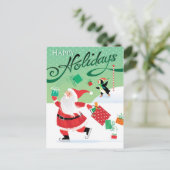 かわいいスケートで滑るサンタの幸せな休日の郵便はがき シーズンポストカード (スタンド正面)
