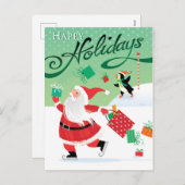 かわいいスケートで滑るサンタの幸せな休日の郵便はがき シーズンポストカード (正面/裏面)