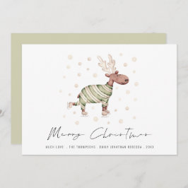 かわいいスケートで滑るトナカイのメリークリスマス シーズンカード