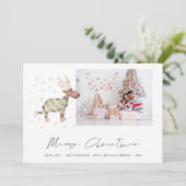 かわいいスケートで滑るトナカイ写真メリークリスマス シーズンカード (スタンド正面)