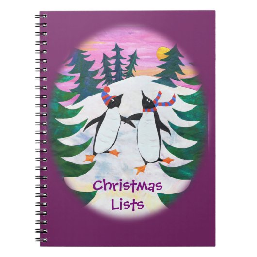 かわいいスケートで滑るペンギンのノートブックをパーソナライズ ノートブック (正面)