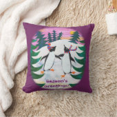 かわいいスケートで滑るペンギン雪景色おもしろい枕 クッション (ブランケット)