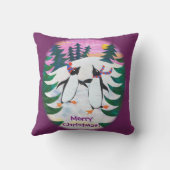 かわいいスケートで滑るペンギン雪景色おもしろい枕 クッション (裏面)