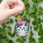 かわいいスケートで滑るペンギン雪景色の丸いキーチェーン キーホルダー (手)