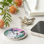 かわいいスケートで滑るペンギン雪景色の丸いキーチェーン キーホルダー (側面)