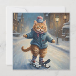 かわいいスケートで滑るムオウィクリスマス猫好き シーズンカード