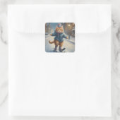 かわいいスケートで滑るムオウィクリスマス猫好き スクエアシール (バッグ)