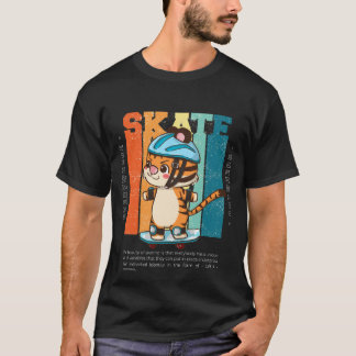かわいいスケートタイガー レトロ ヴィンテージ キッズ スケートボード Tシャツ
