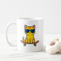 かわいいスケートボードの猫のマグカップ - 楽しいクールな子猫のコーヒー