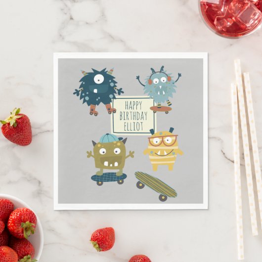 かわいいスケートボードモンスターの誕生日プレゼント スタンダードランチョンナプキン (インサイチュ)