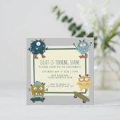 かわいいスケートボードモンスターズ誕生日ボーイ第7パーティー 招待状 (スタンド正面)