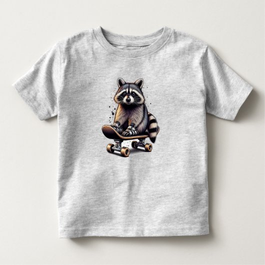 かわいいスケートボードラクーンおもしろい動物自然アート トドラーTシャツ (正面)