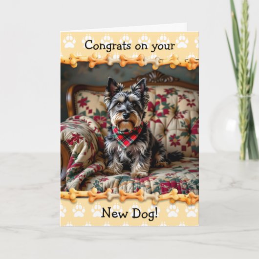 かわいいスコッチテリアの新しい犬おめでとう カード (正面)