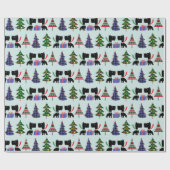 かわいいスコットランド犬とクリスマスツリーパターン ラッピングペーパー (フラット)