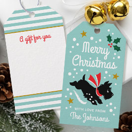 かわいいスコットランド犬のクリスマス名前をカスタムするミント ギフトタグ