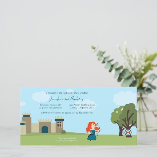 かわいいスコットランド王女の子の誕生日パーティー招待状 (スタンド正面)