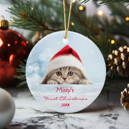 かわいいスコティッシュフォールドキャットサンタハットポーパーソナライズされたウ セラミックオーナメント