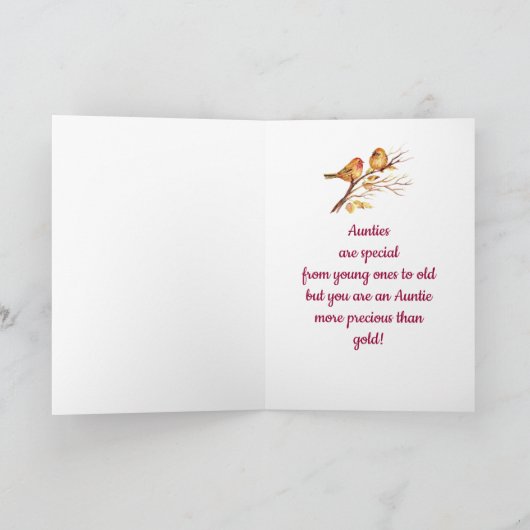 かわいいスズメの鳥ラブアウンティ誕生日 カード (内部)