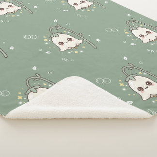 かわいいスズラン セージグリーン シェルパブランケット