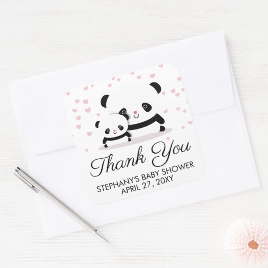 かわいいスタイリッシュパンダ赤ちゃんシャワーありがとうステッカー スクエアシール (封筒)