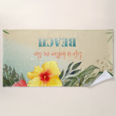 かわいいスタイリッシュビーチ、パームリーフハイビスカス ビーチタオル (正面)