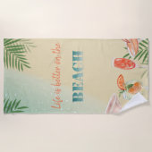 かわいいスタイリッシュビーチ、パームリーフ、カクテル ビーチタオル (正面)