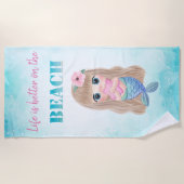 かわいいスタイリッシュビーチ、ベビーマーメイド ビーチタオル (正面)