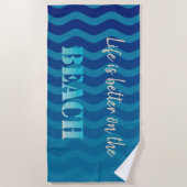 かわいいスタイリッシュビーチ、青い波 ビーチタオル (正面)