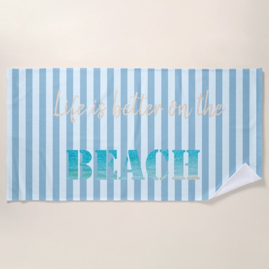 かわいいスタイリッシュビーチ、青ストライプの色 ビーチタオル (正面)