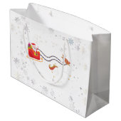 かわいいスタイリッシュユニコーンモダンサンタスノーネームスクリプト ラージペーパーバッグ (裏面アングル)