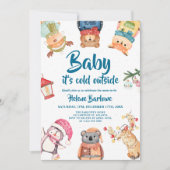 かわいいスタイリッシュ冬の森の動物の赤ちゃんシャワー 招待状 (正面)