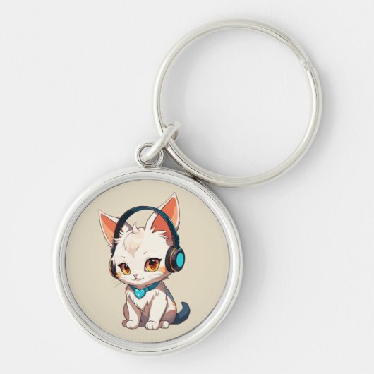 かわいいスタイリッシュ子猫のヘッドフォン キーホルダー (正面)