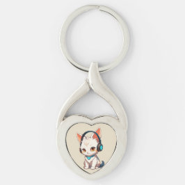 かわいいスタイリッシュ子猫のヘッドフォン キーホルダー