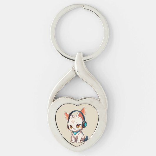 かわいいスタイリッシュ子猫のヘッドフォン キーホルダー (正面)