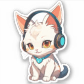 かわいいスタイリッシュ子猫のヘッドフォン シール (正面)