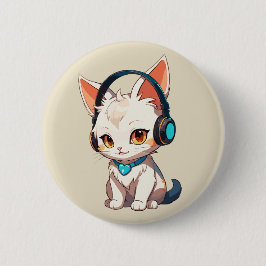 かわいいスタイリッシュ子猫のヘッドフォン 缶バッジ