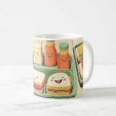 かわいいスタイルで描かれた給食トレイ コーヒーマグカップ (正面右)
