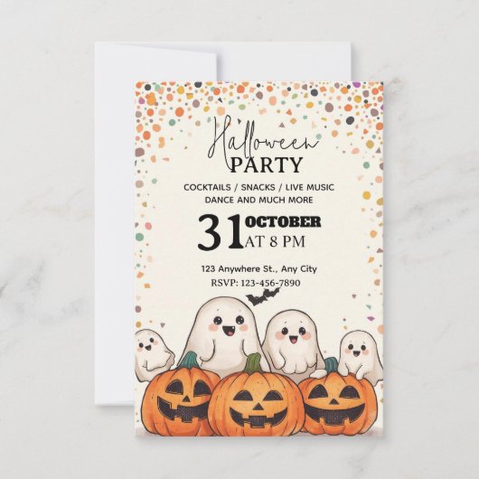 かわいいスタイルのハロウィンパーティー招待状 - 編集可能 招待状 (正面)