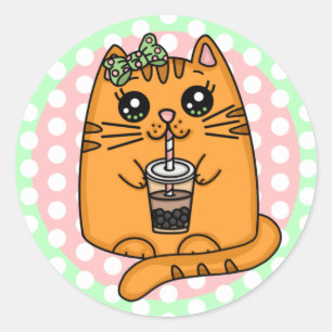 かわいいスタイルキティキャットウィズバブリーティー ラウンドシール