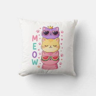 かわいいスタックねこサングラス Meow クッション