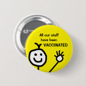 かわいいスタッフが黄色いビジネスの予防接種を受けた 缶バッジ (正面&裏面)