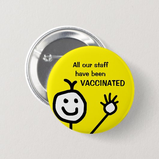 かわいいスタッフが黄色いビジネスの予防接種を受けた 缶バッジ (正面&裏面)