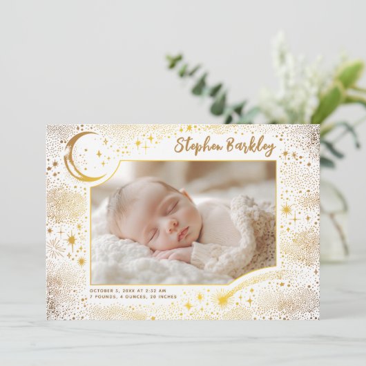 かわいいスターズムーンシナ生まれたばかりのル写真誕生 案内状 (スタンド正面)