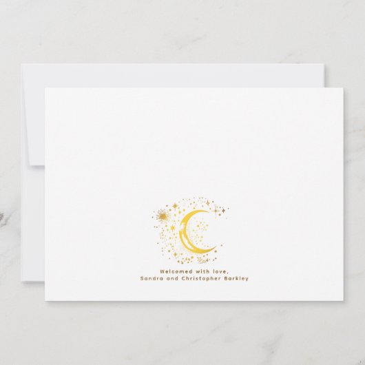 かわいいスターズムーンシナ生まれたばかりのル写真誕生 案内状 (裏面)