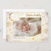 かわいいスターズムーンシナ生まれたばかりのル写真誕生 案内状 (正面/裏面)