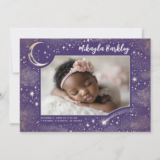かわいいスターズムーンシナ生まれたばかりのル写真誕生 案内状 (正面)