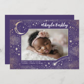 かわいいスターズムーンシナ生まれたばかりのル写真誕生 案内状 (正面/裏面)