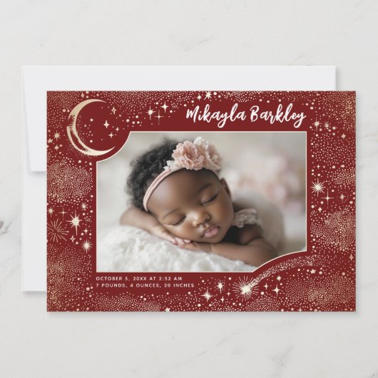 かわいいスターズムーンシナ生まれたばかりのル写真誕生 案内状 (正面)